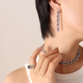 Silver chain jewelry set with purple rectangle zircon necklace, ring and earrings - F640-Silver Color Purple Zirconia Earrings