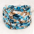 Bohemian wide stretch headband featuring vintage blue and brown floral prints on white cotton - 122