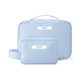 Hellblaues Kosmetiktaschen-Set mit Tragegriffen und MAKEUP BEAUTY Labels, zwei Größen - Blau / Groß