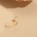 14K gold plated adjustable ring featuring pink animal design with sparkling crystals - Pink