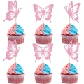 Set of 6 pink glitter butterfly cake toppers on cupcakes with wood sticks - Standard Pack / Light Purple