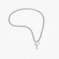 Minimalist silver toggle clasp necklace featuring a delicate chain and letter A pendant - Silver-A