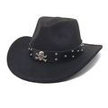 Dettaglio cappello di feltro nero con fascia in pelle decorata con teschi e borchie - M(56-58cm) / Nero