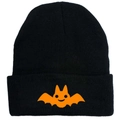 Black knit beanie with an orange bat embroidery, Halloween style hip-hop winter ski hat - Black Orange Bat Style (黑色-E)