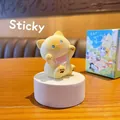 Yellow matte resin cat figurine with blue eyes and matching camping theme box - Yuanqi Cat Series - Siamese Cat