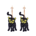 Cartoon black cat dangle earrings with yellow eyes and gold metal hooks for Halloween - Black Cat Hoops