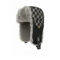 Chapeau trappeur d'hiver avec motif à carreaux noir et gris et doublure en fourrure - Taille unique / Noir (Damier)