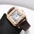 Classic square men's quartz watch with rose gold case, Roman numerals and brown leather strap - Brown Strap White Dial