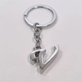 Minimalist silver metal keychain with round ring and polished letter V charm pendant - Letter V / Silver