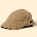 Classic khaki cotton flat cap with adjustable metal buckle and vintage stitched design - M (56-58cm) / Khaki