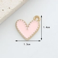 Pink heart pendant with gold metal edge and enamel finish, size 1.3cm by 1.4cm - 26# Simple Pink Heart