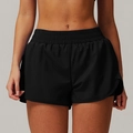 Pantaloncini sportivi neri a vita alta da donna con spacchi laterali ed elastico in vita - S / Nero
