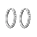 Close-up of silver hoop earrings featuring a single row of micro-paved cubic zirconia crystals - 16mm (1 Pair) / White Gold