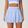 Light blue pleated tennis skirt with white striped waistband for sports and fitness - S / Baby Blue