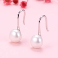 Elegant s925 silver hook earrings with natural white pearls on a romantic floral background - White Gold / 5mm White Natural Pearl Earrings