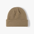 Thick ribbed knit beanie hat in earth tone khaki brown with folded cuff for winter - Dark Khaki
