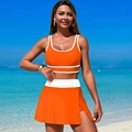 Close-up of orange quick-dry bikini set featuring contrast white trim and side slit skirt - S / Orange