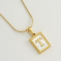 18K gold plated stainless steel snake chain with a white shell letter T pendant - T (With Chain)