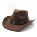 Dark brown wool felt western cowboy hat with leather band and bull head metal badge - Coffee