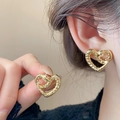 Boucles d'oreilles cœur dorées texturées avec finition métallique vintage style lave - 103# Tige en Argent - Clous d'Oreilles Coeur Texture Lave Dorés