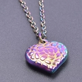 Macro shot of heart-shaped necklace with colorful iridescent finish and pebble texture - Rainbow Color + Necklace Chain
