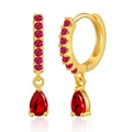Exquisite 18K gold plated huggie earrings featuring vibrant red zircon pear-shaped charms - 18K Gold / Gold with Red Zircon (KE0550-2)