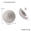 Pendientes de botón tipo domo plateados con textura de rombos y acabado metálico - Diámetro aprox. 3,1 cm / Color Acero