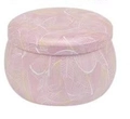Pink metal candle tin with delicate white feather patterns and round lid container - 75*50MM C308 Pink Feather Pattern Empty Tin