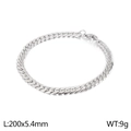 Bracciale cubano in acciaio inossidabile argento, 200mm x 5,4mm con chiusura a moschettone - Stile Acciaio 5.4mm (KB138280-Z)