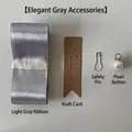 Handmade gift basket set with grey ribbon, thank you tag, pearl button, and golden pin - Elegant Grey Accessories