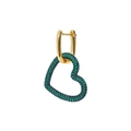 Elegant gold U-shape earrings with hollow heart charms featuring green pavé crystals - Green (Single)
