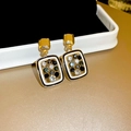 Golden square earrings with black and white borders and multi-color gemstone inlay - Square Multi-color Stone Style (7# Silver Pin)