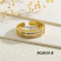 Dettaglio anello regolabile placcato oro 18K con due file di zirconi quadrati luminosi - Aperto Regolabile / RG0839-B (Zirconia trasparente a doppia fila)