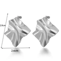 Polished silver stainless steel C-shaped earrings with modern wrinkled wave texture - Silver Square Studs