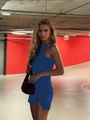 Detail of a navy blue bodycon sleeveless mini dress featuring a side slit design - S / Blue