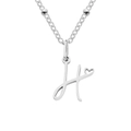 Silver stainless steel letter H pendant necklace with heart detail on bean chain style - Letter H / Silver