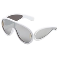 Futuristic white oversized sunglasses with silver mirrored lenses and golden metal accents - White Frame Silver Mirror