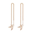 Elegant rose gold drop earrings featuring a delicate origami crane charm with crystals - Origami Crane Long Tassel Ear Threader-Rose Gold (04)