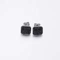 Square black druzy stud earrings with silver edges and secure butterfly backings - Black (12)