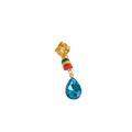 African hair braid accessory with gold geometric link, tricolor bead and blue crystal drop - Dark Blue
