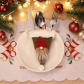 Porte-couverts gnome marron avec bonnet rouge et barbe grise pour table de Noël - Ensemble de Couverts Café