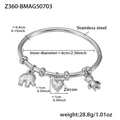 Bracciale rigido in acciaio argento con ciondoli a elefante, cuore in zircone e orso - Stile Orso Elefante Acciaio (Z360-B)