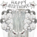Set palloncini argento Happy Birthday con lettere in alluminio e tenda scintillante - Set di compleanno Argento