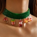 Detail of green velvet Christmas collar with Santa and candy cane resin charms - 30479-Green Sparkle Velvet Charm Choker
