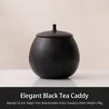 Matte black ceramic tea canister with lid, capacity 250ml, 9cm height, round storage jar - Matte Black