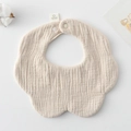 Cotton petal baby muslin bib in cream white with soft wrinkled texture and snap button - Gauze Flower Scarf - Lotus Root Ash