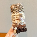 Earth tone hair tie set with pearls and cute charms in a clear storage box - 15 Piece Set / Earth Brown