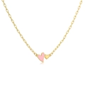 Detail of gold chain necklace with pink enamel heart and solid golden heart charms - Pink