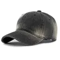 Vintage washed dark grey denim baseball cap for women with adjustable soft top and retro sun visor - Adjustable / Black