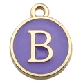Elegant purple enamel and gold-plated round letter B pendant for DIY jewelry making - Letter B Pendant Only (Without Chain) / 1 Piece (12x14mm) / Purple